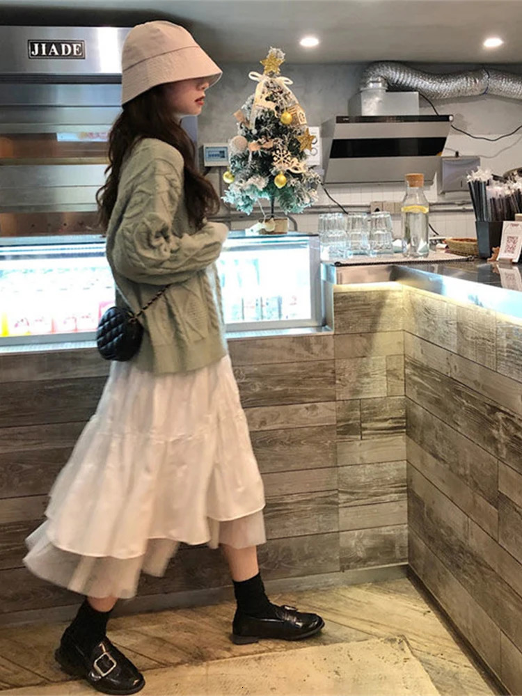 Long Tulle Midi Skirts Womens Autumn Elastic High Waist Mesh Tutu Pleated Skirts Female Black White Long Skirt Streetwear 250514