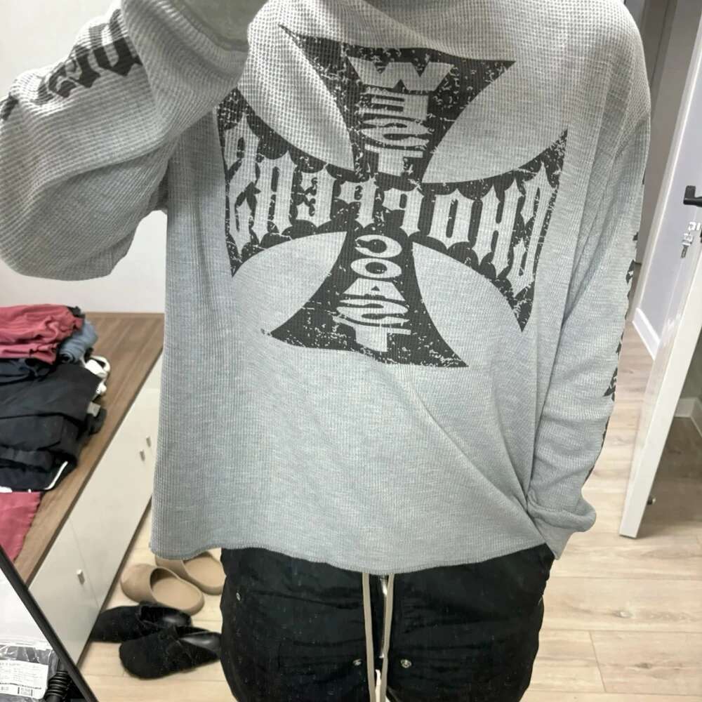 Yao888 Vintage Loose Streetwear HipHop Sanskrit Print Tee Long Sleeve Oversize Y2k High Quality Fashion T Shirt For Men