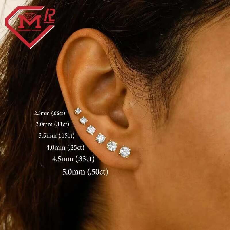 4-pack genuine 10k with screw back VVS round silicone earrings for both men and women