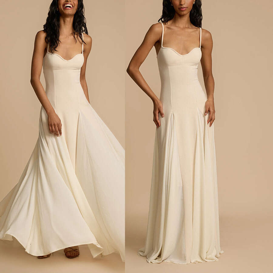 White Dress Maxi Dress 2024 Spring/Summer New Suspender INS Casual Loose Vacation Zipper Dress KQ