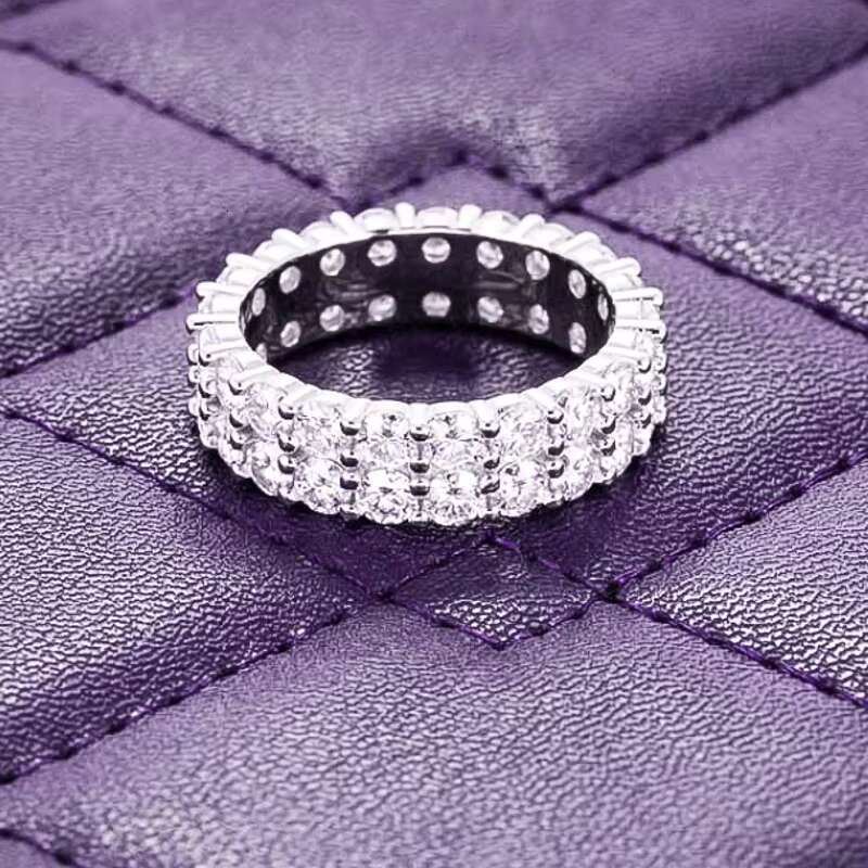 Hip hop GRA D color pearl 2-row silica ice cold men's with pure silver diamond tester wedding ring
