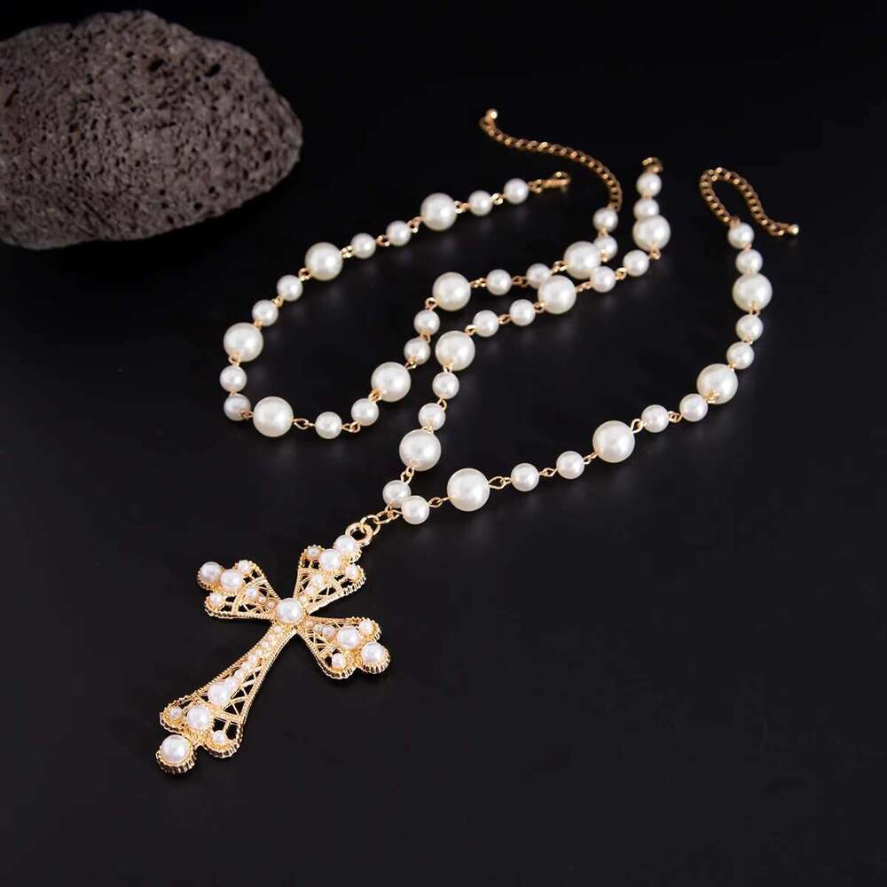 Ingesight.Z Charm Elegant Imitation Pearl Choker For Men Women New Goth Jesus Cross Pendant Necklace Male Party Jewelry