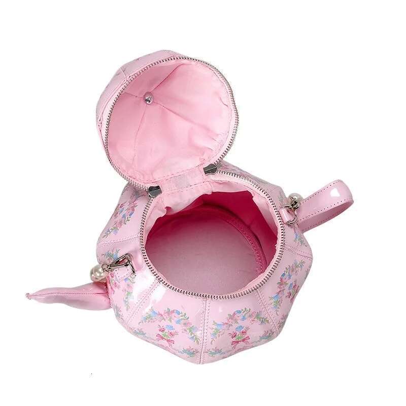 Handbag Women 2025 New In Patent Leather Floral Print Pearl Strap Fashion Chic Designer Shoulder Bag