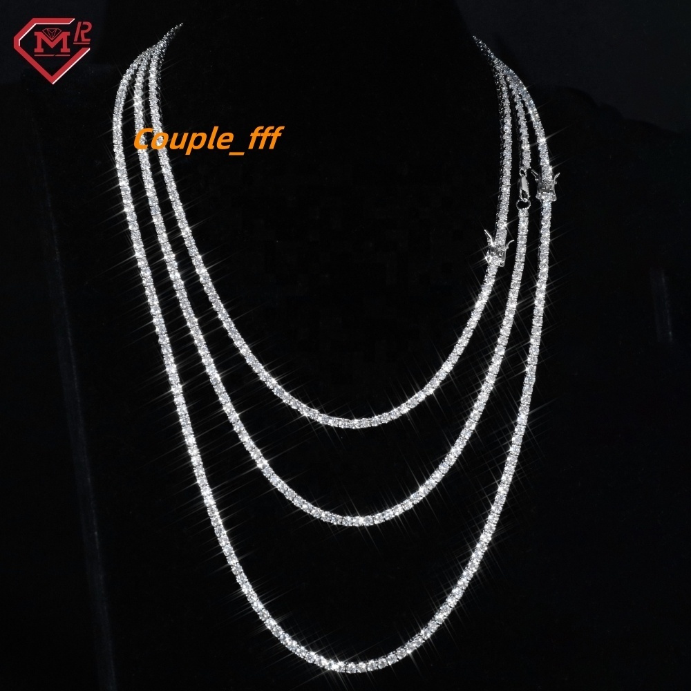 In Stock 3mm Moissanite Tennis Necklace White Gold Iced Out Tennis Chain 925 Sliver Moissanite Chain