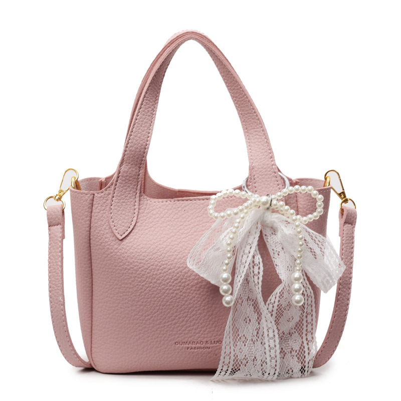 New high-end women's simple handbag for spring and summer with lychee pattern bow and ribbon designer single shoulder crossbody bag commuting sol
