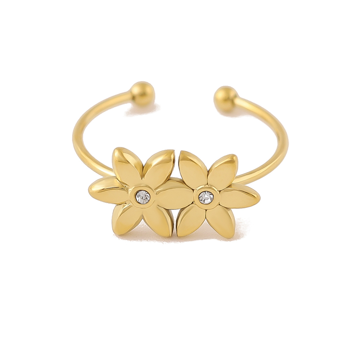 French Style Elegant Adjustable Floral Ring, 18K Gold Plated Titanium Steel Open Ring for Women
