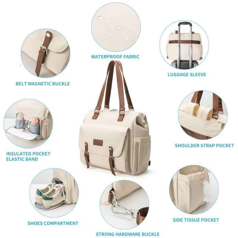 Large Capacity Multifunctional Three Use Diagonal Cross Insulation Mother and Baby Bag Essential for Long-distance Travel