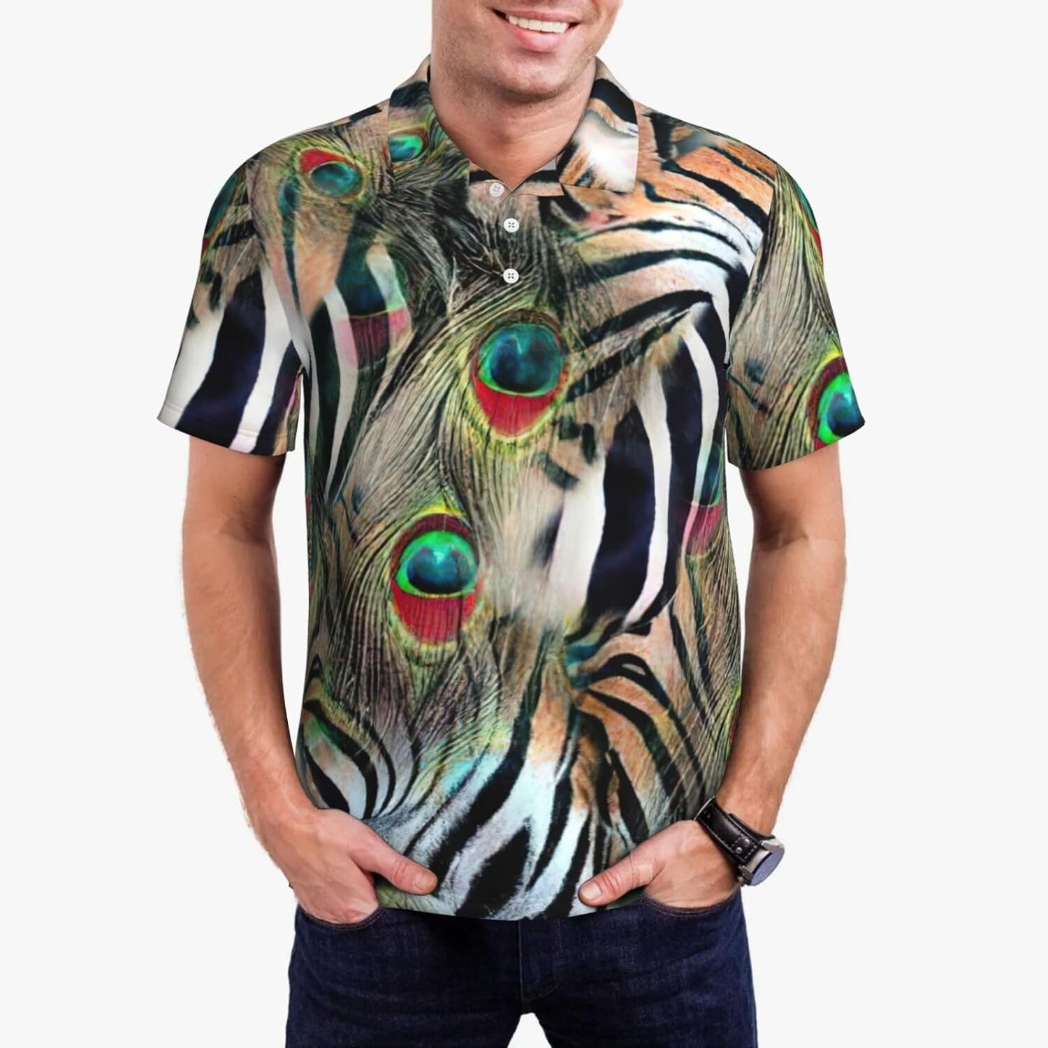 Mens Polo shirt Animal Feather Mens Short Sleeve Polo Shirt, Performance Quick Dry Collared Shirt for Golf and Casual Polos shirts tshirt Casual tops 