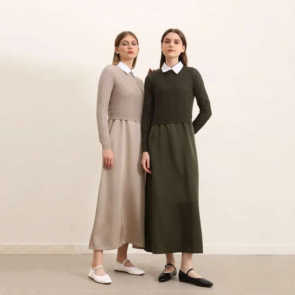 AP 2025 Autumn Winter Women Hollow Sweater and Satin Sleeveless Dress Elegant Fashion Lady Clothing