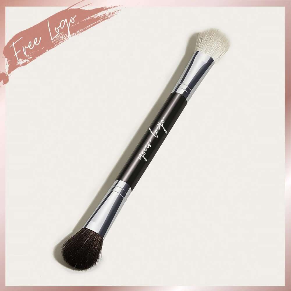 Customize Your Double End Eyeshadow Smuge Brush Wood Handle Fibre Bristle Personalized Blending Contouring Makeup Tool