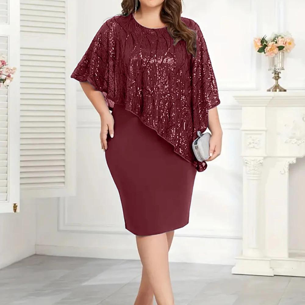 Plus Size Womens Elegant Dresses Summer Casual Evening Wedding Prom Party Dress Formal Occass Half Sleeve Bag Hip Skirt 250506