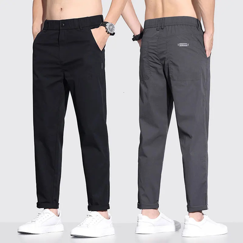 Mens Trousers Fashion Ice Silk Pants Solid Color Breathable Loose Straight Drawstring Streetwear Men Summer Business Casual 250515