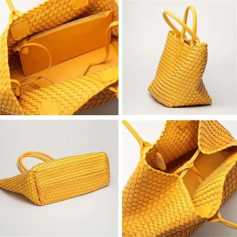 Woven Tote Women's Handbags Designer Large Shoulder For Women 2025 Fashion PU Shopper Purses Composited Bags Clutch
