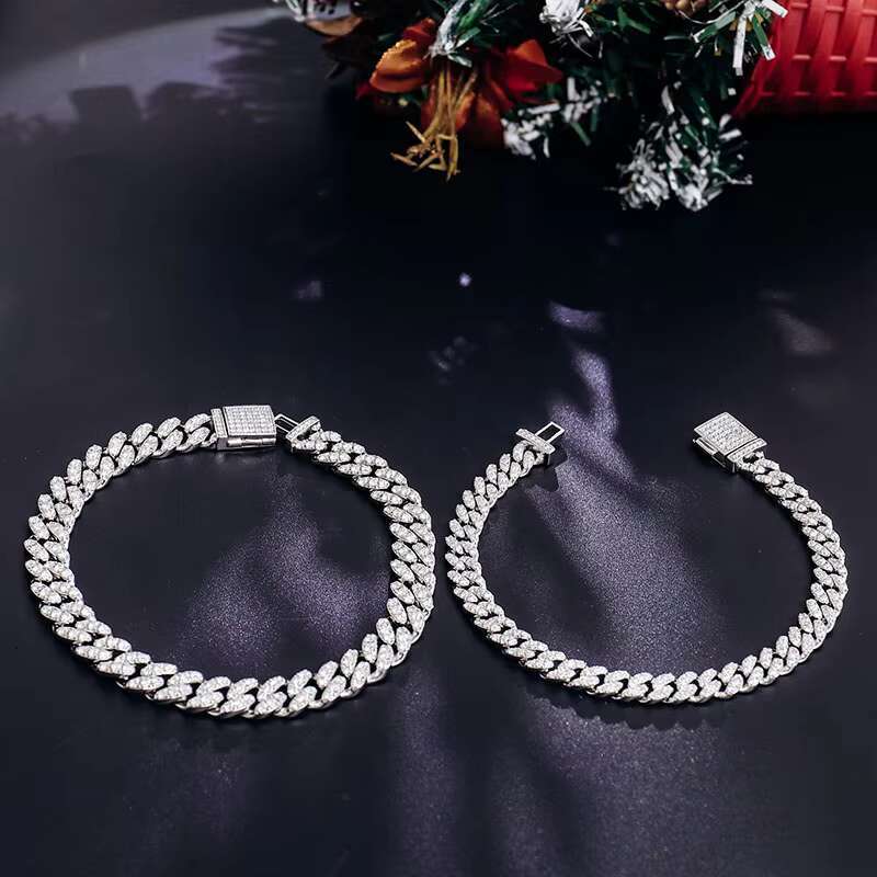 High Quality Custom VVS 8MM Moissanite Chain Cuban Bracelet Pass Diamond Tester Iced Out Hip Hop Silver 925 Cuban Link Chain