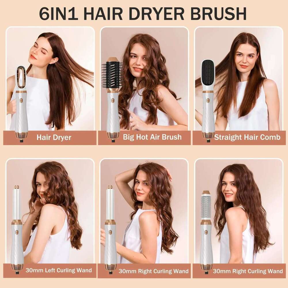 6 in One Hot Detachable Blow Hair Dryer Brush, Curler Air Styler Iron Curling Brush