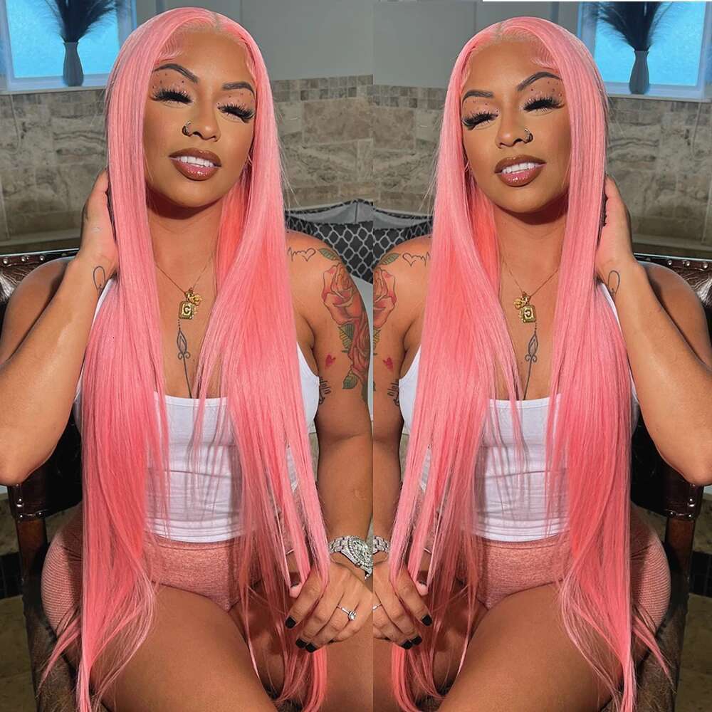 Bone Straight 13x4 13x6 Hd Frontal Light Pink Front Wig Human Hair 100% For Women Transparent Lace Colored Wigs Brazilian