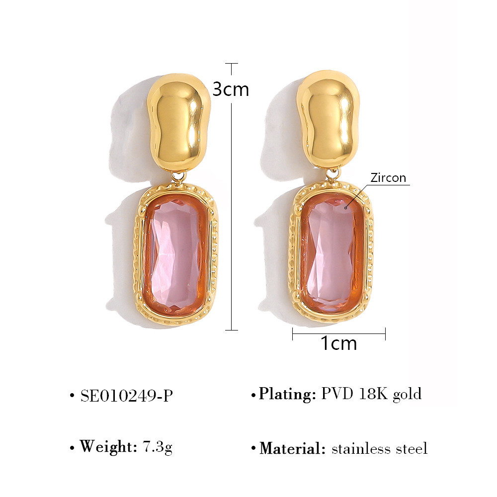 Gold Retro Color AAA Zircon Stainless Steel Earrings for Women Simple Geometric Fashion Pendant Earrings