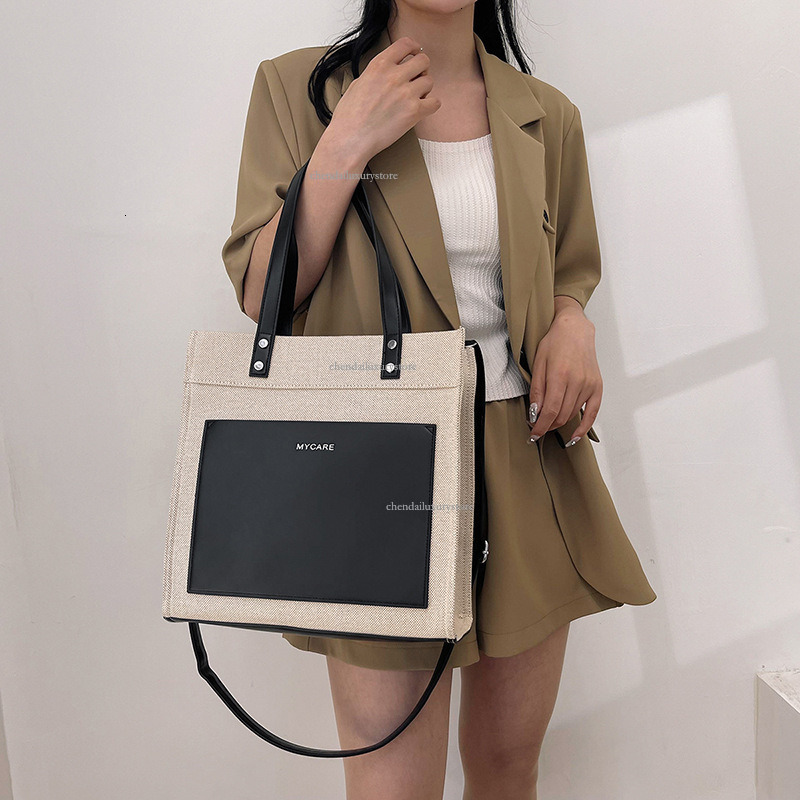 Designer Bag Women's Fashion Canvas Contrasting Color Handbag Business Commuting Shoulder Bag Shopping Shopping And Shopping Large Capacity Cross