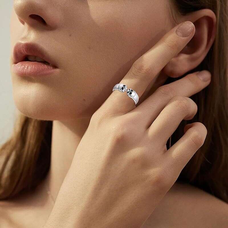 New Product Personalized Hip Hop Fashion Double Skull Design with Adjustable Opening Ring Jewelry