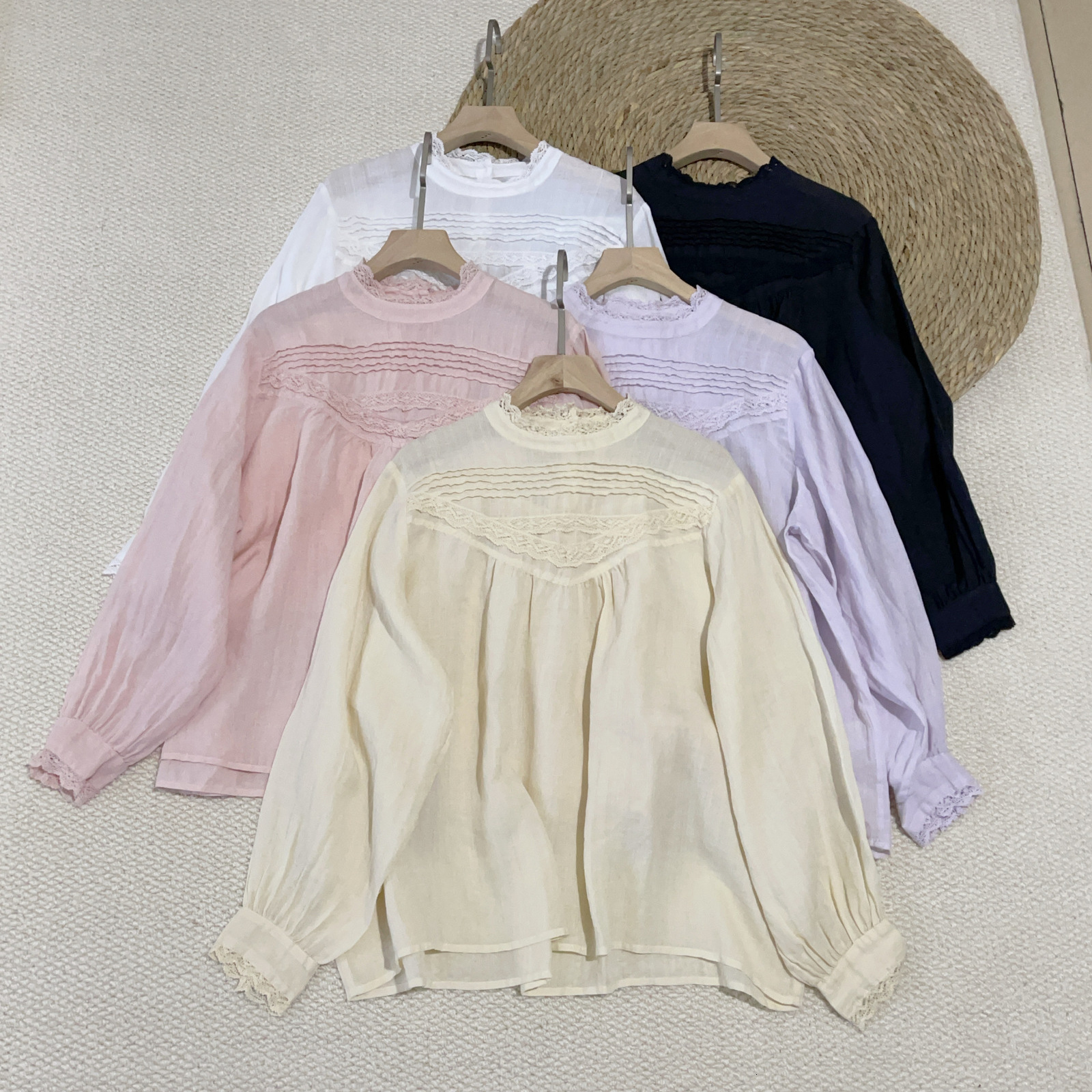 New Elegant Lace Stand Collar Blouse Shirt Sexy Hollow Out Floral Embroidery Feminine Blouses Women Long Sleeve Tops 210419