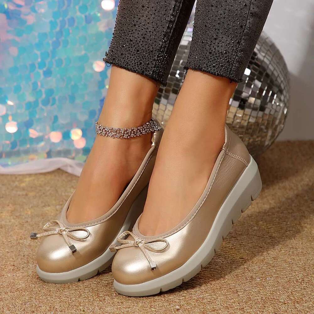 Women's Bowtie Creepers Casual Genuine Leather Flat Shoes Sneakers Ballet Soft Bottom Slip