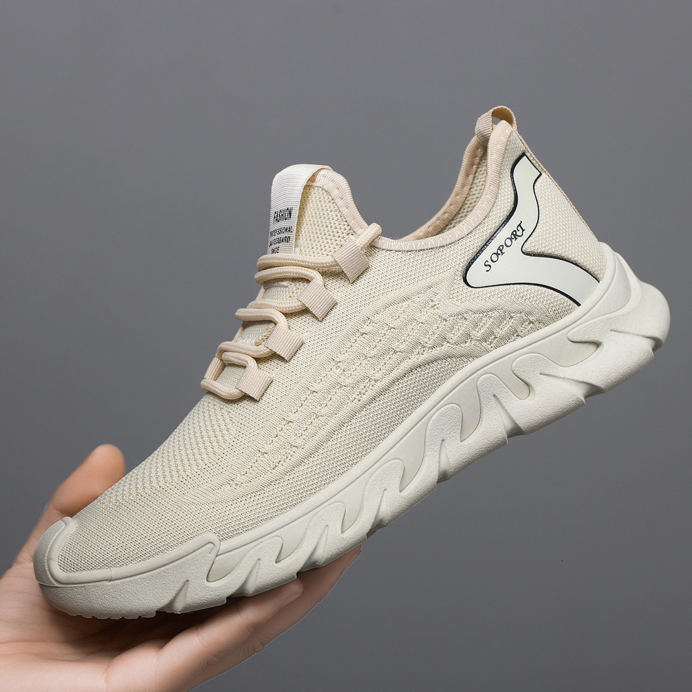 Men's 2025 new low cut soft soled single shoe solid color versatile fly woven mesh casual men's sports shoes