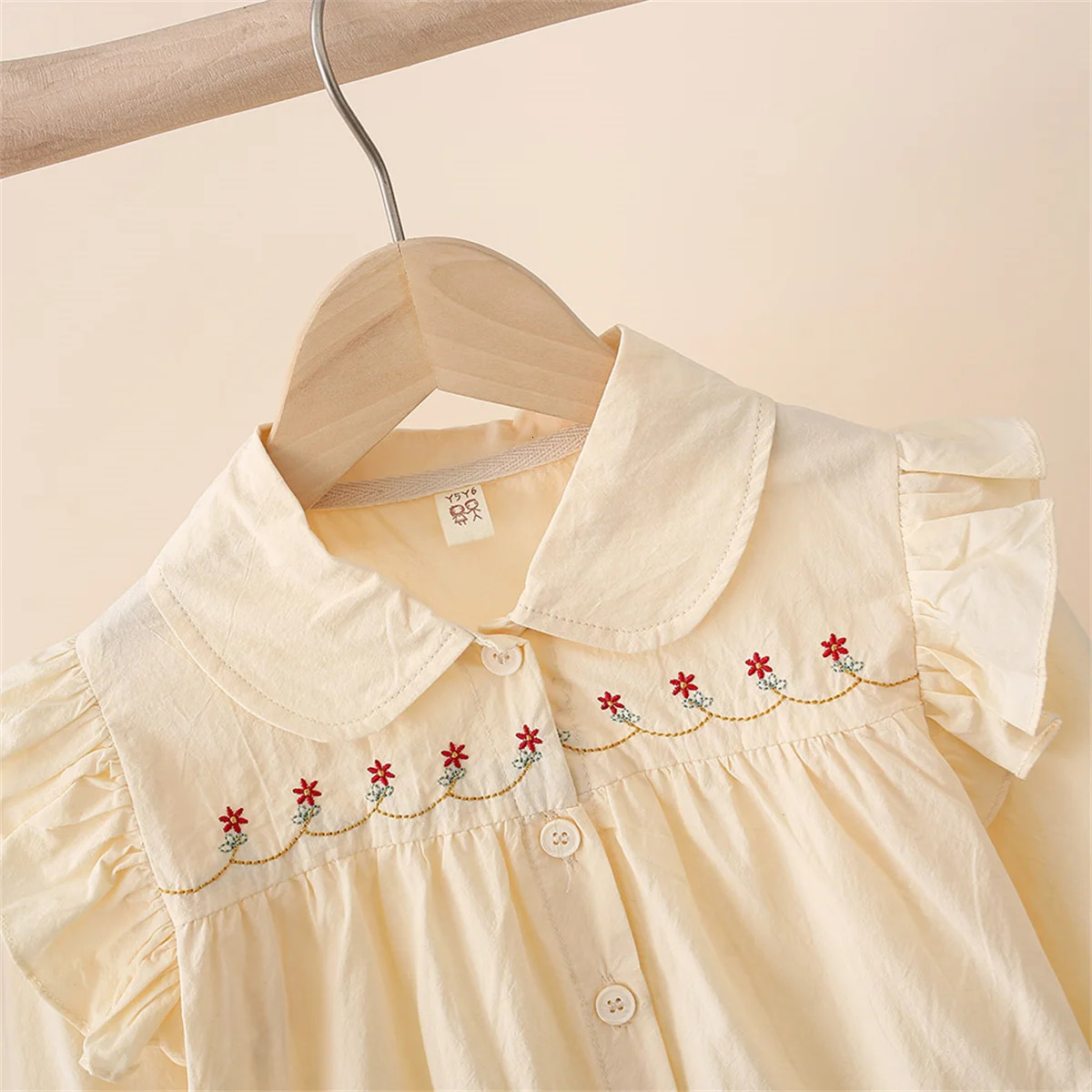 Girls Shirt Exquisite Small Flower Embroidery Solid Color Lace Decoration Academy Style Polo Collar Long Sleeve Versatile Top 250515