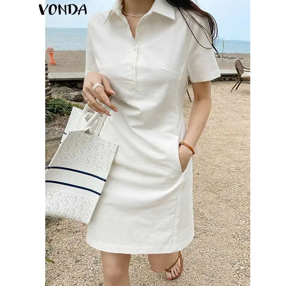VONDA 2024 Summer Mini Dress Elegant Women Sexy Sleeve Solid Color Party Short Sundress Casual Beach Vestidos Robe Femme