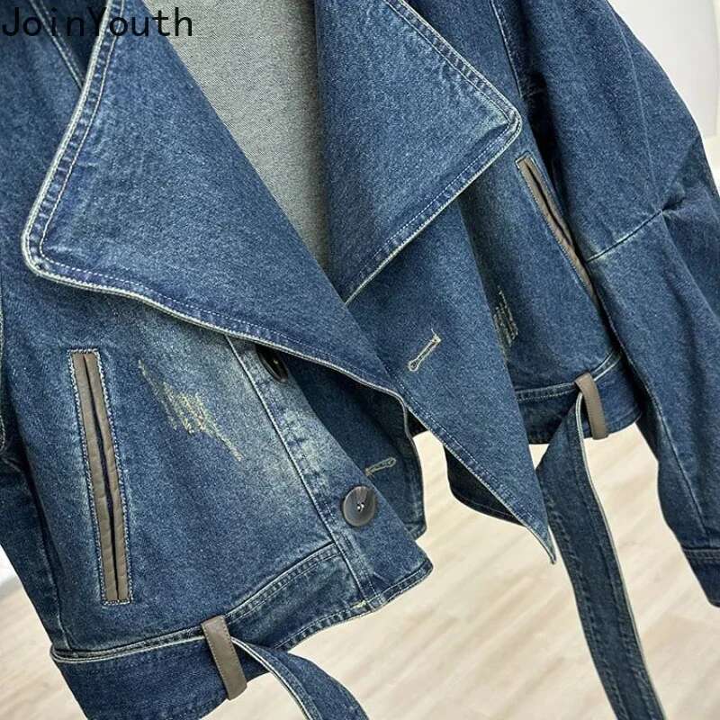 Streetwear Denim Jackets For Women 2025 Ropa Mujer Patchwork Leather PU Casual Outwear Y2k Tops Haruku Fashion Vintage Coats