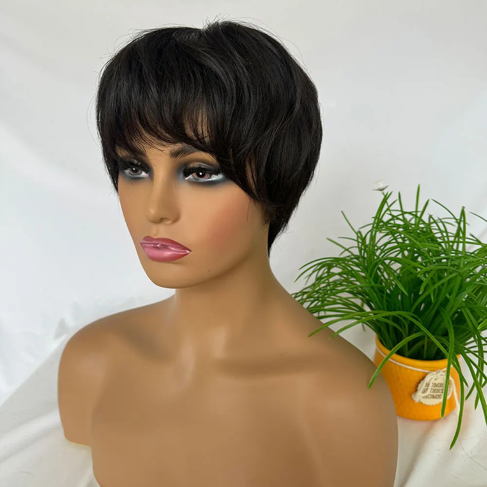 Full Lace Silk Base Top Short Curly Pixie Cut Wigs Human Hair for Black Women Glueless Wig Short Wigs Natural Color 5x5inch 250512