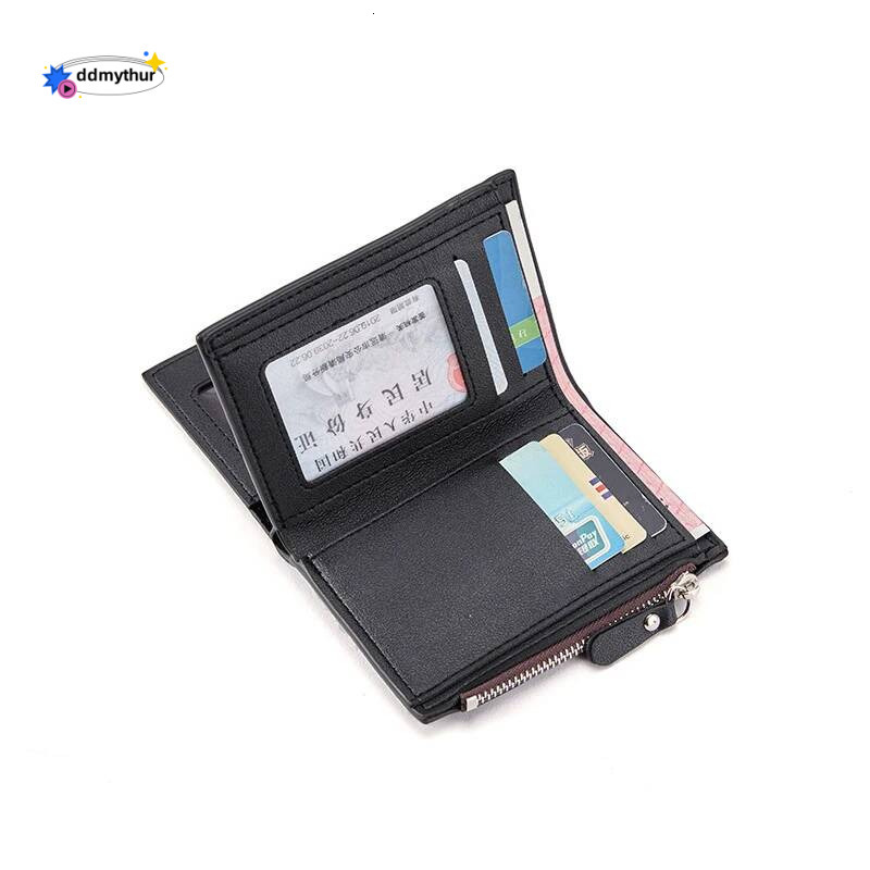 Fashion men's wallet PU leather card holder wallet zipper coin pocket men's short wallet portable folding men's gift ddmythur