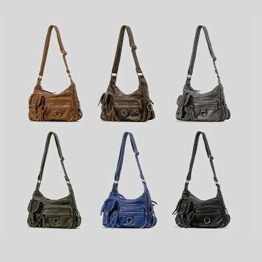 Vintage Mtiple Pockets Wen Shoder Bags Luxury Wed Pu Leather Crossbody Bag Motorcycle Bag Y2K Sac for Girls 2024 Z250516