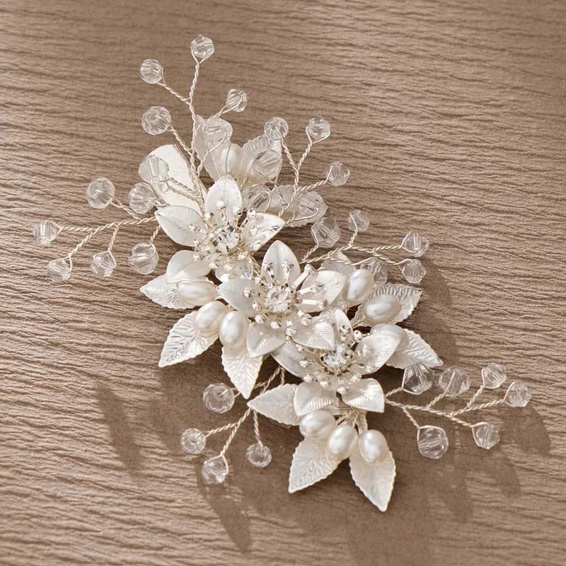 Fashion Pearl Flower Clip Silver Color Hair Combs Wedding Bridal Jewelry Accessories Headpieces For Woman Bride Hair Ornaments 250509
