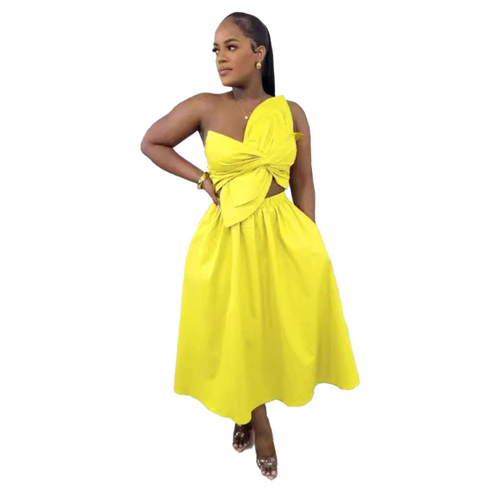 White Dress Maxi Dress S10836 Sexy Solid Color Embracing Single Shoulder Petal Hollow Dress KQ