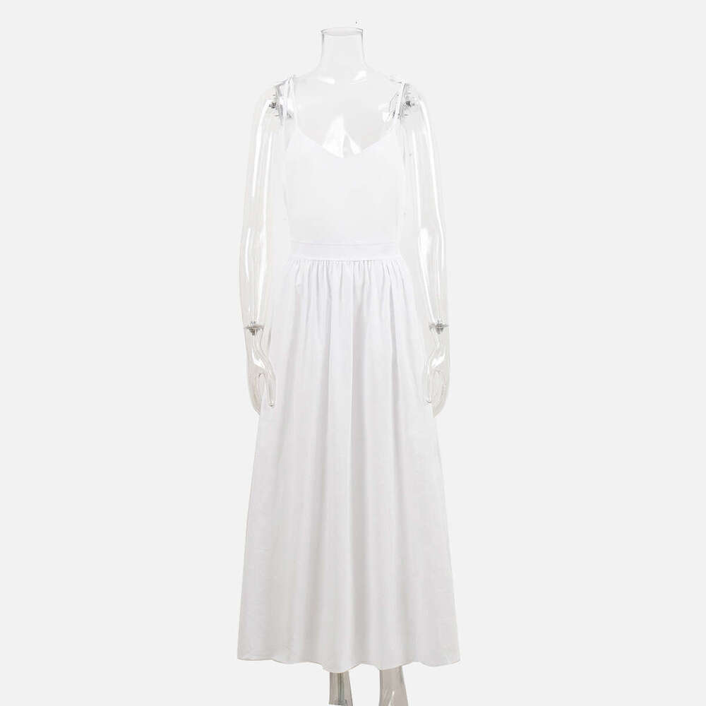 White Dress Maxi Dress Pure Cotton V-Neck Camisole For Women In The Spring Of 2025, Elegant And Sexy Style, Strapless Backless Dress KQ