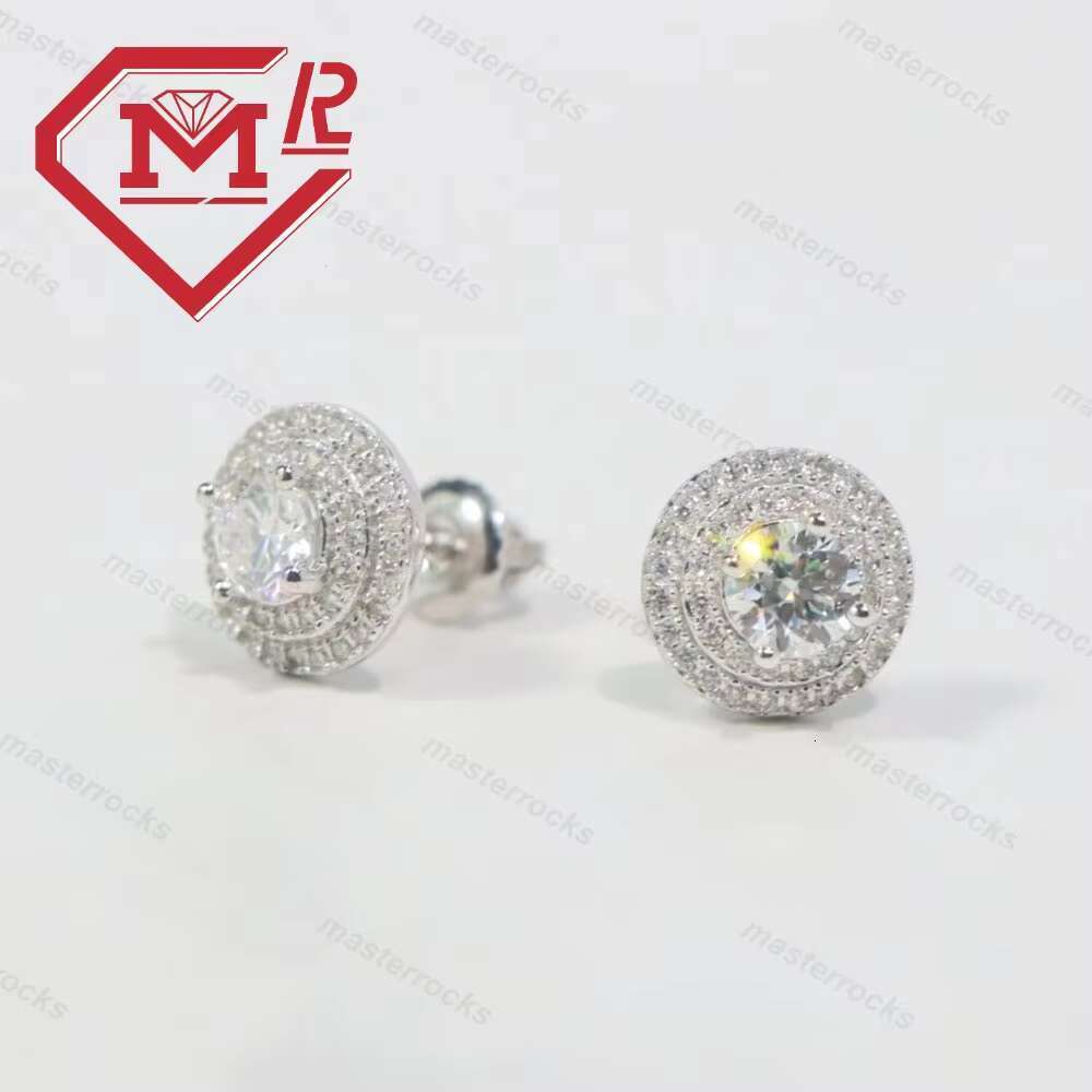 New men's jewelry hip-hop moissanite personalized round gold-plated earrings accessories