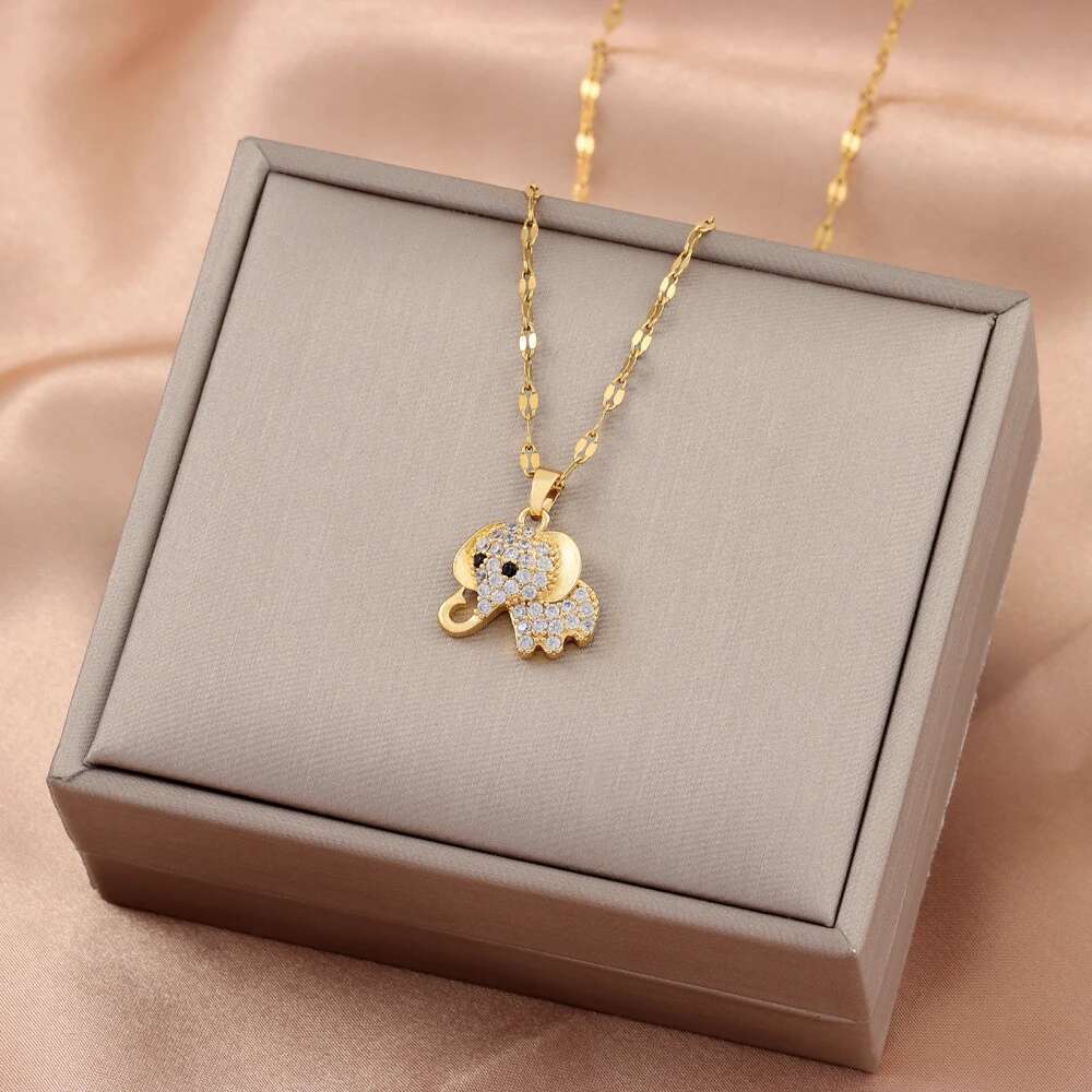 New Fashion Cute Baby Elephant Pendant Necklaces For Women Trendy Gold Color Stainless Steel Jewelry Female Neck Chain Wholesale