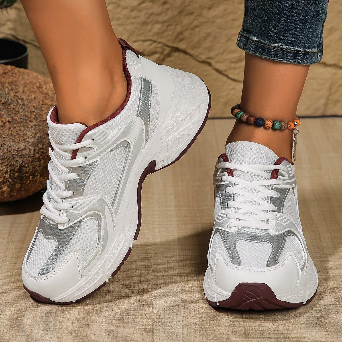 2025 new casual sports plus size women's lace up mesh breathable children shoes