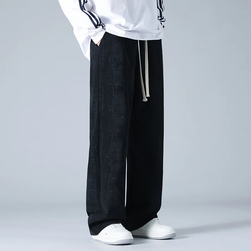 Autumn Men Corduroy Fabric Casual Pants Sweatpants Quality Couple Wide Leg Breathable Joggers Straight Neutral Baggy 250515