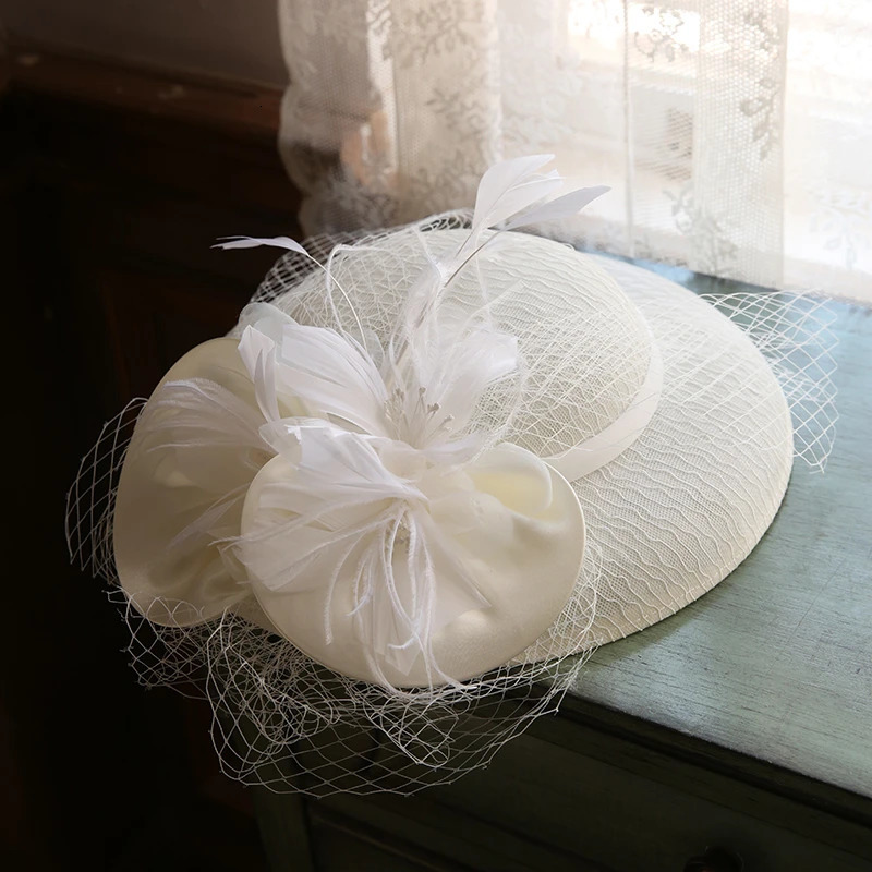 Elegant Women chic Large Brim Sinamay Flower Fascinator Hat Cocktail Wedding Party Church Headpiece Headwear Hair Accessories 250514