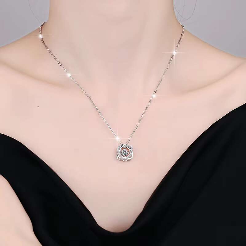 Jewelry Elegant Design 0.5Ct S Pure Sier VVs1 Sandstone Heart shaped Pendant Necklace Exquisite Women's Gift
