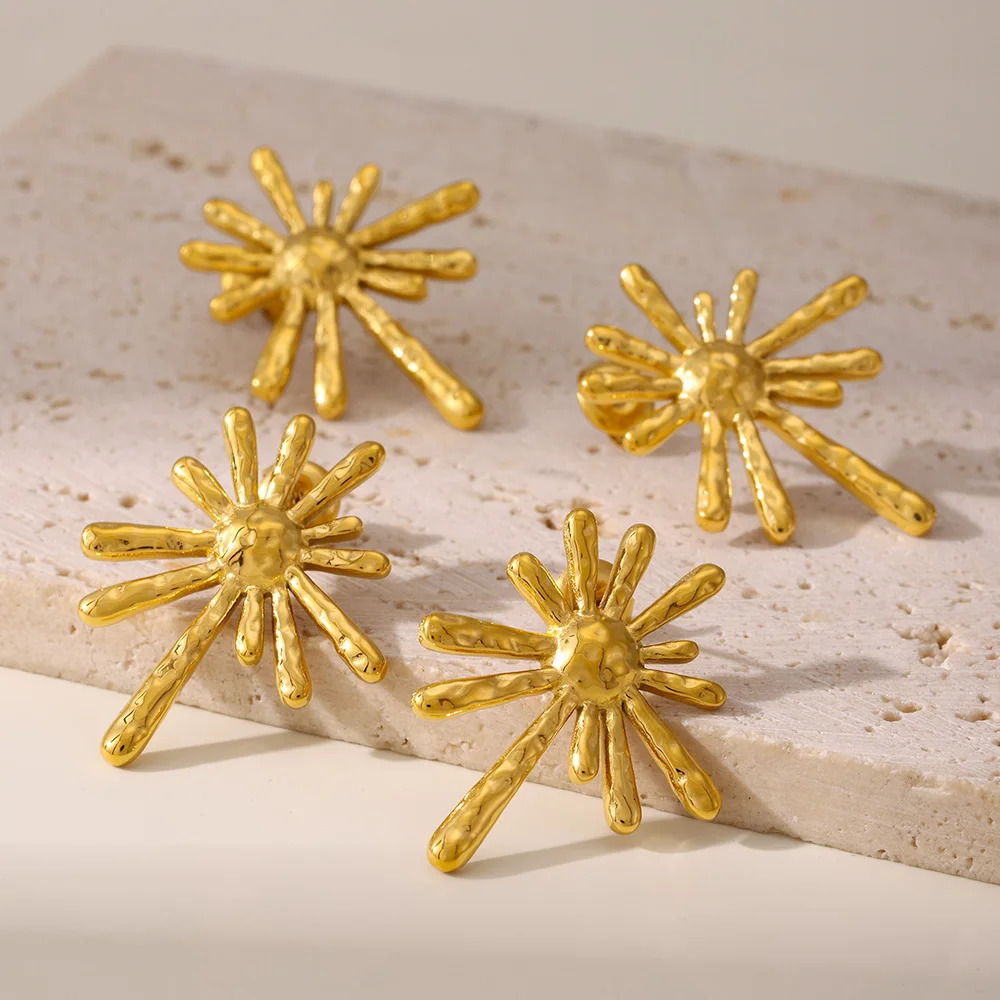 Trendy Stainless Steel Gold Plated Earrings For Women Waterproof Sun Flower Charm Ear Stud Daily Jewelry Gift 250515