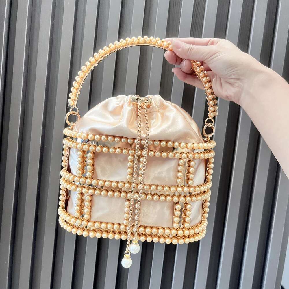 Handle Evening Clutch Bag Purses And Handbag Designer Shoulder Shiny Crystal Clutch Purse Pearl Decoration Bucket Bag