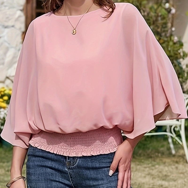Plus size fashion Oneck solid color short sleeved oversized chiffon Tshirt summer casual top loose commuting w250506