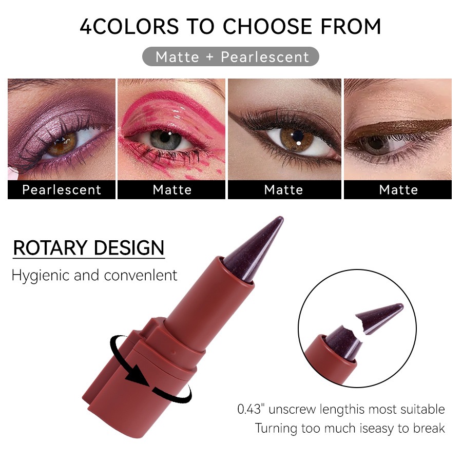 KIRRMING 3 IN 1 Multi-use EYEBROW PENCIL+EYELINER+PSTICK best selling 4 COLORS Long-lasting hold Plumping effect High pigmentation