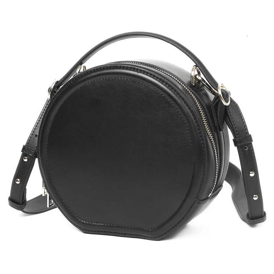 Fashionable New Genuine Leather Women's Retro Round Cowhide Crossbody Bag, One Shoulder Handbag, Cylindrical Bag