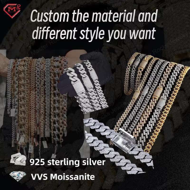 Sier Rap Singer Jewelry Men 12mm Iced Vvs Moissanite Cuban Chain