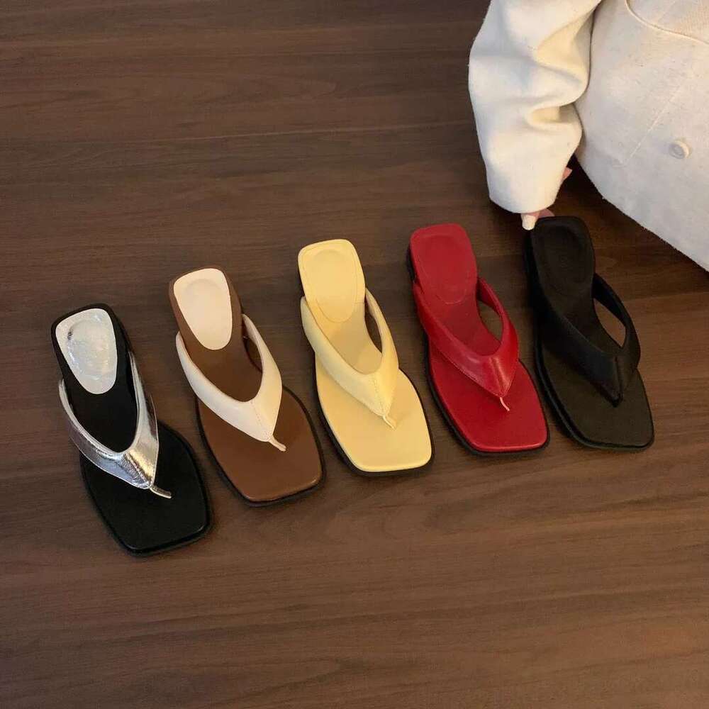 Summer Wedges Flip Flops Mid Heels Clip Toe Designer Slippers Women 2025 New Shoes Fashion Beach Slides Sandalias De Mujer