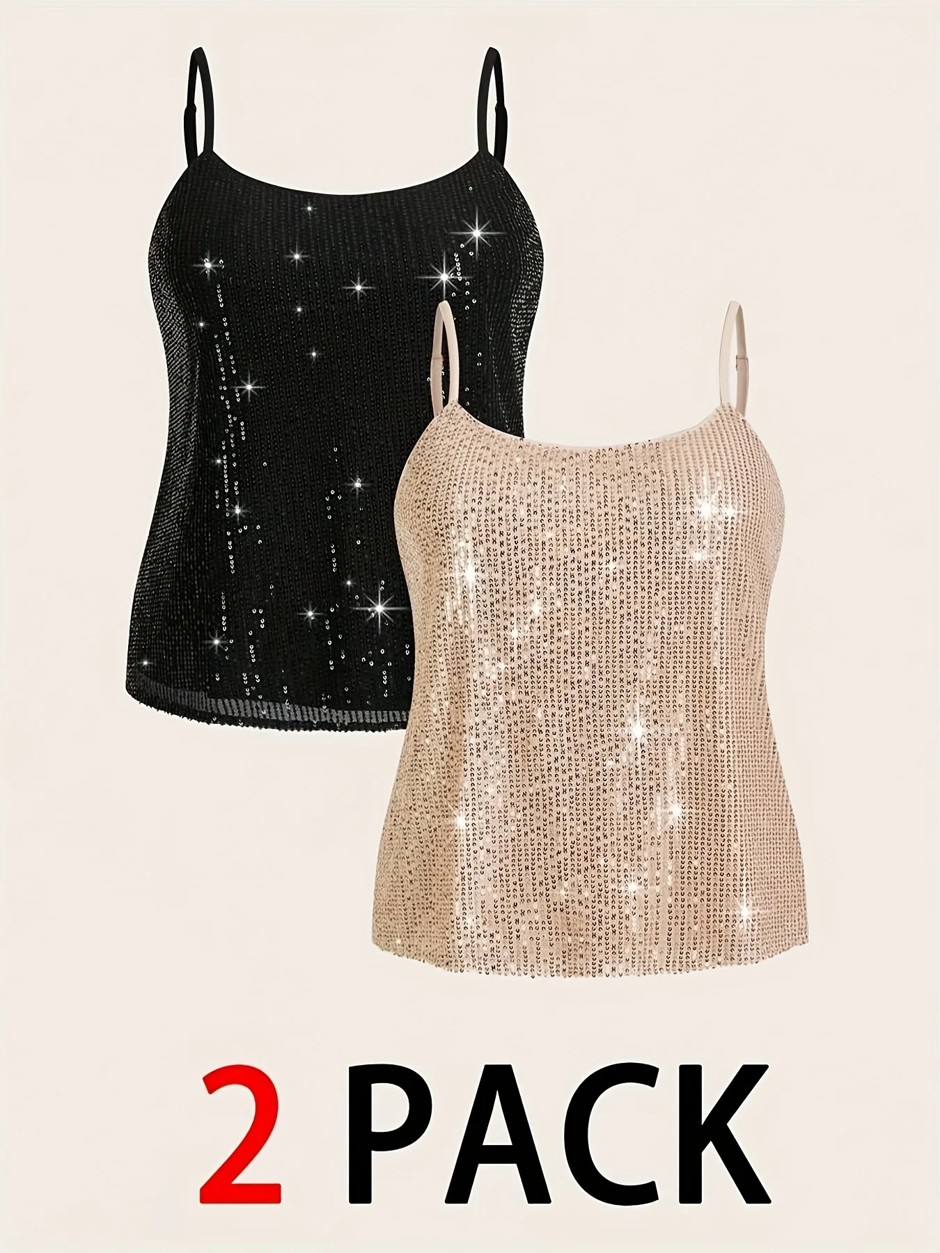 Plus size womens suit elegant sequin vest party camisole top holiday date twopiece set can be worn in all seasons 250515