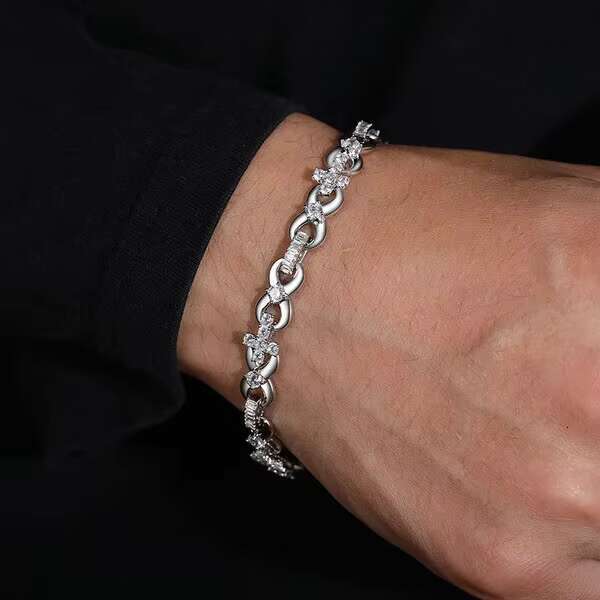 S New Iced Out Cross Infinity Bracelet With Baguette Link For Women Men Moissanite Sterling Sier Hip Hop Party Jewelry Gift